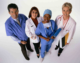 Graphic of 4 people dressed in medical attire smiling