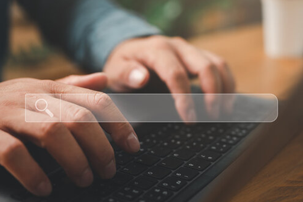 a person searching on a laptop