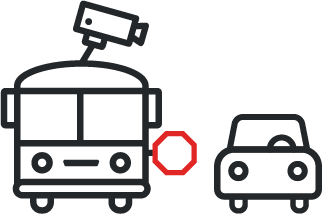 diagram showing camera on school bus taking a picture of a car