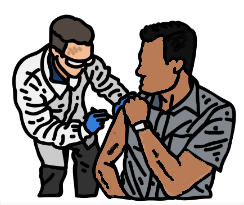 a medical professional administering a shot